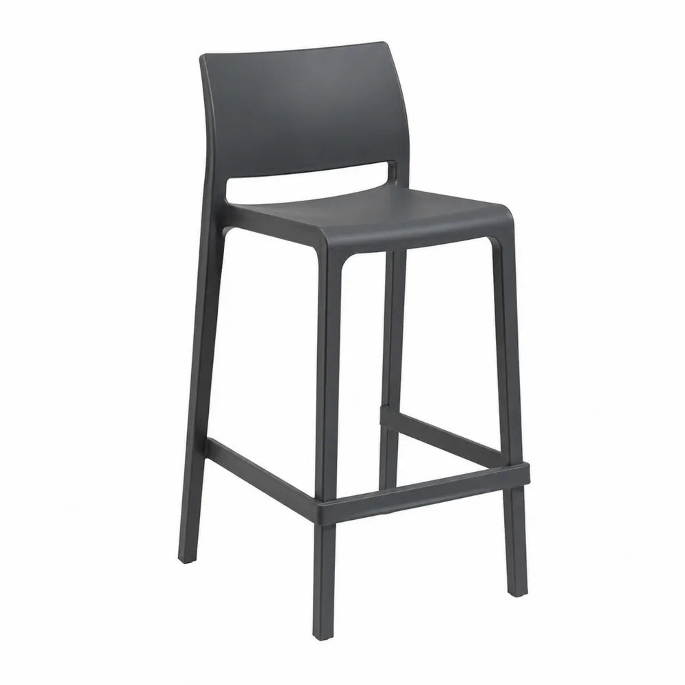 Tabouret de bar avec dossier et repose-pieds en polypropylène gris anthracite assise carrée 45 x 51 x 100 cm