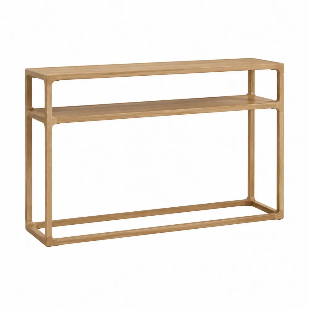 Table console rectangulaire 120 x 35 x 80 cm MDF plaqué chêne clair avec tablette ouverte