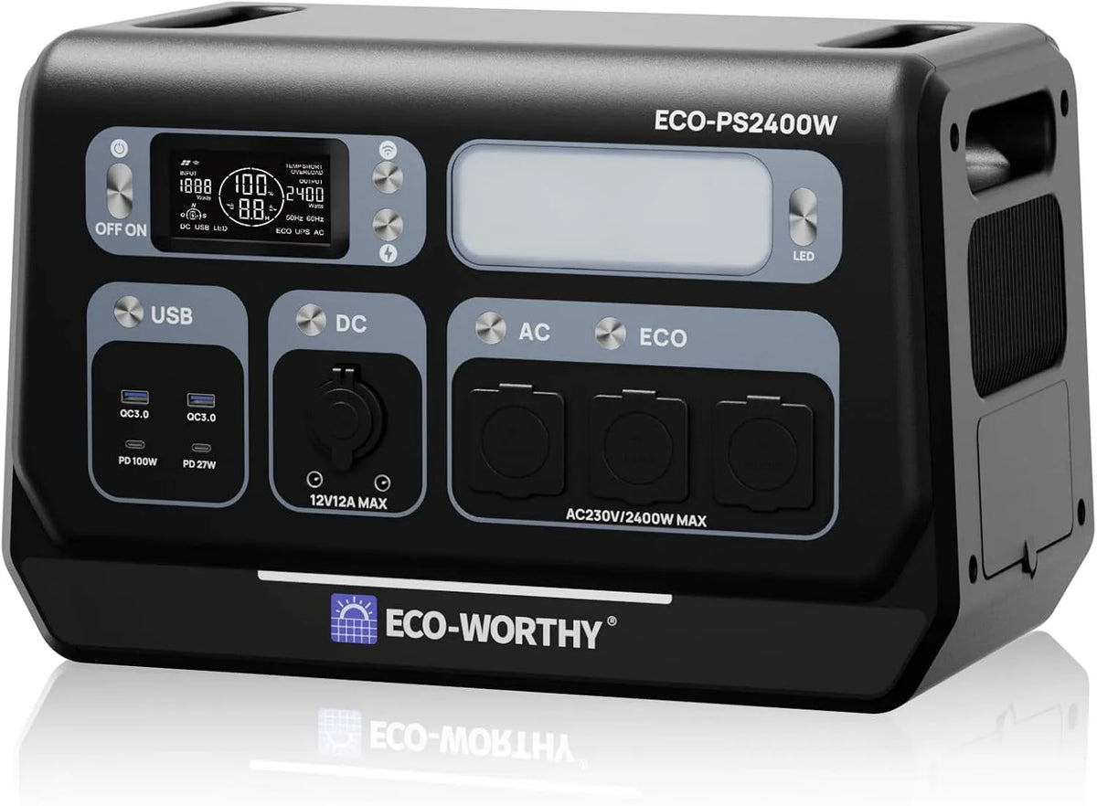 ECO-WORTHY PS2400 Groupe électrogène et générateur de secours, 4800 W, 2048 Wh, avec Bluetooth, avec Wi-Fi, pour camping et camping-car