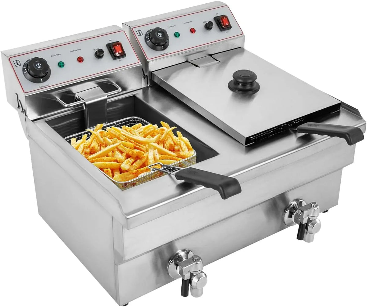 friteuse électrique équipé de paniers de cuisson, Friteuse électrique en acier inoxydable 6000 W, protection contre la surchauffe, 2 récipients de 10
