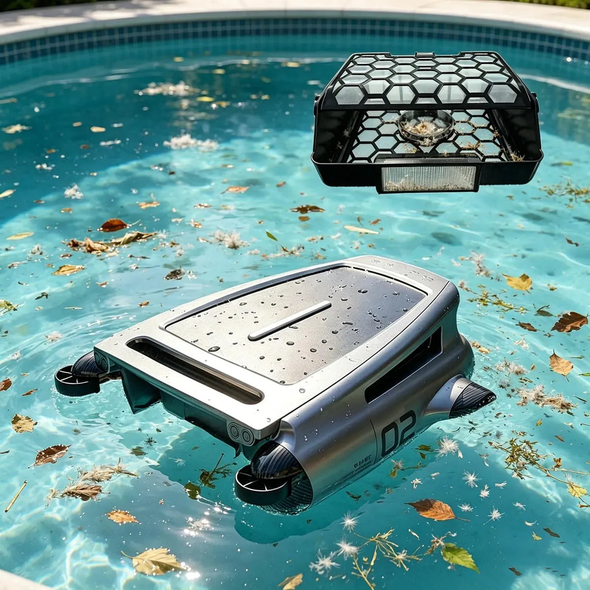 Aspirateur, autonomie de 20 heures, filtration de 450 μm pour une eau cristalline, couverture de 200 ㎡