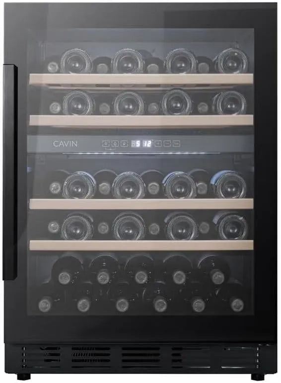 Cave à vin électrique 60D, 46 bouteilles, 2 zones de température, éclairage LED, encastrable, silencieux, noir, une porte en verre anti-UV