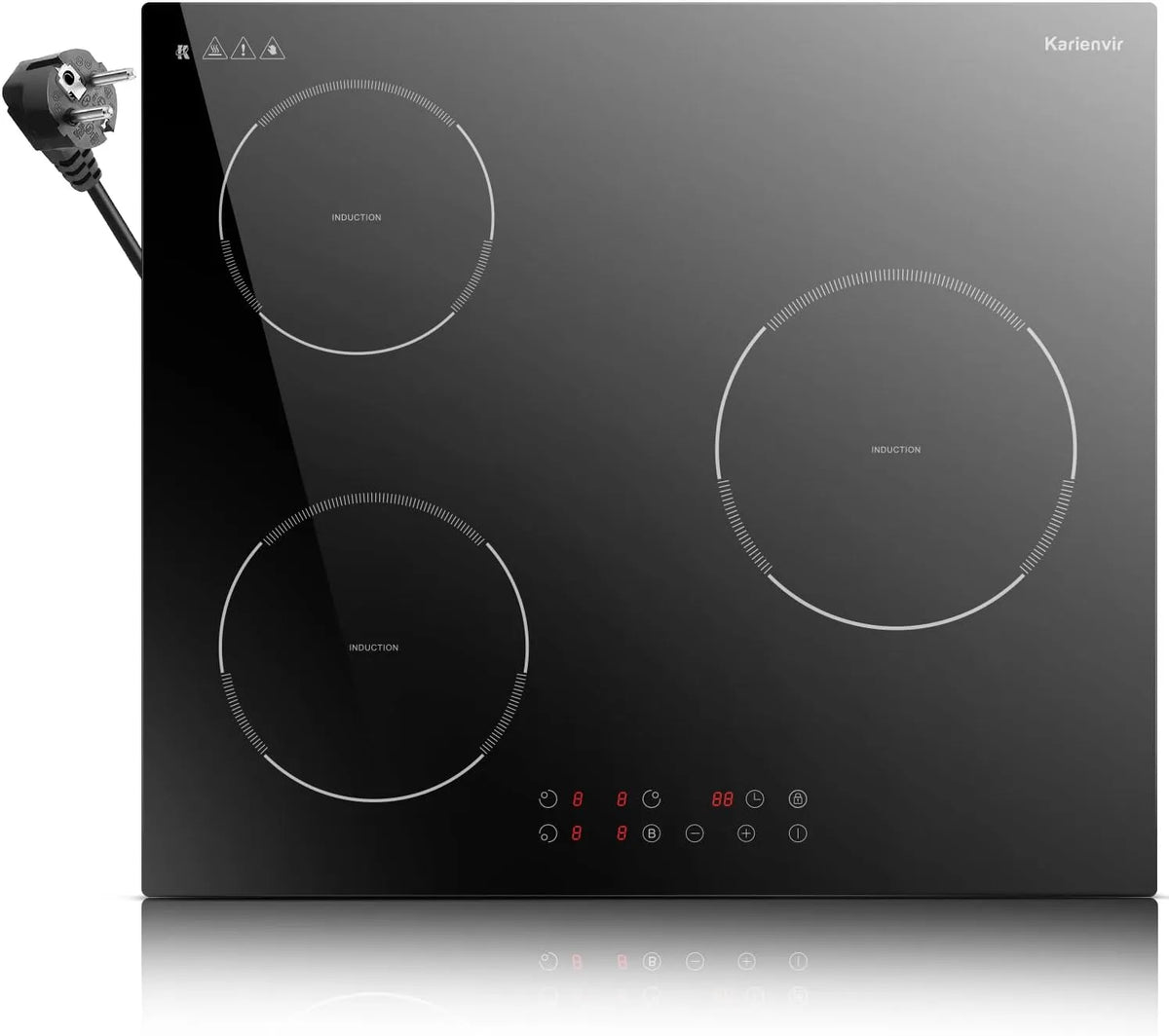 Plaque à induction, 60CM, 3 foyers, 3500 W, table de cuisson à induction, Boost, verrouillage, encastrable, minuteur, Plaque Induction 3 Feux avec