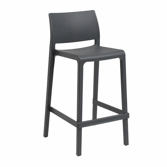 Tabouret de bar avec dossier et repose-pieds en polypropylène gris anthracite assise carrée 45 x 51 x 100 cm