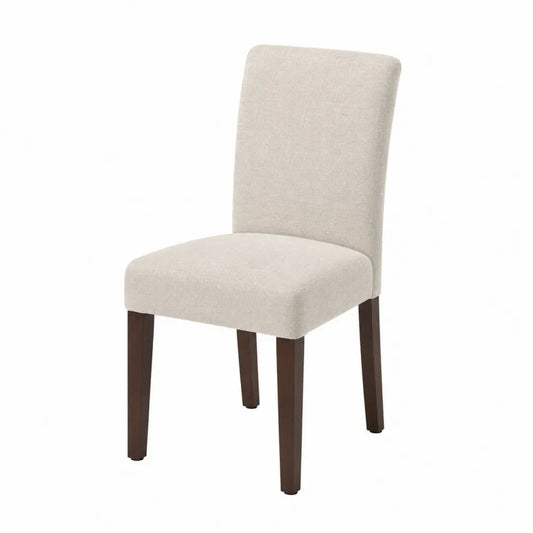 Chaise de salle à manger rembourrée sans accoudoirs revêtement polyester beige pieds en hévéa massif brun foncé 47 x 58 x 98 cm