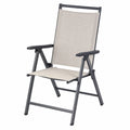 Chaise de jardin pliante inclinable avec accoudoirs 61 x 68 x 110 cm textilène beige cadre en acier gris anthracite