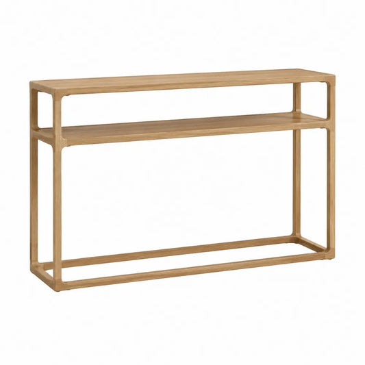 Table console rectangulaire 120 x 35 x 80 cm MDF plaqué chêne clair avec tablette ouverte