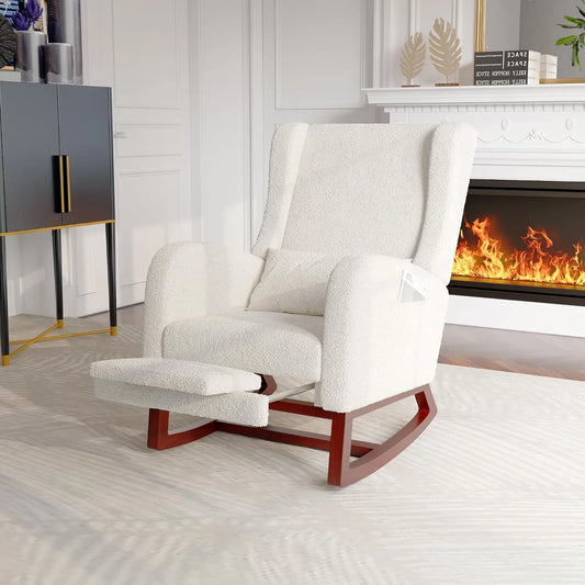 Fauteuil et chaise rembourrée à bascule: revêtement en tissu, beige