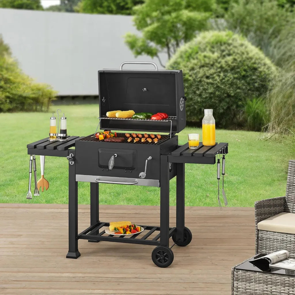 casa.pro Barbecue au Charbon avec Grille Ajustable et Accessoires Pratiques, Noir