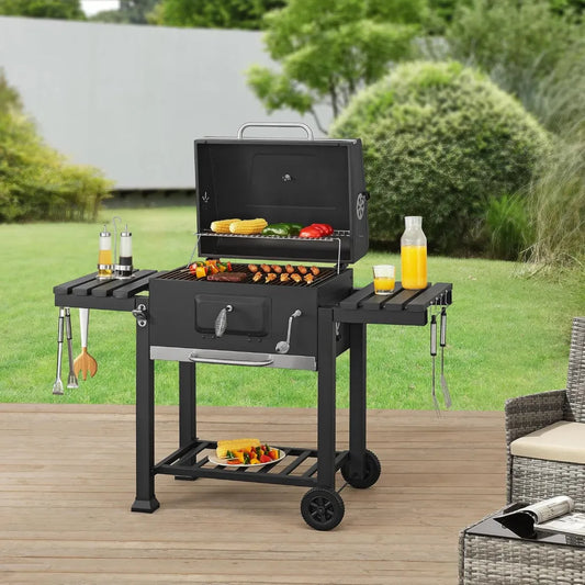 casa.pro Barbecue au Charbon avec Grille Ajustable et Accessoires Pratiques, Noir
