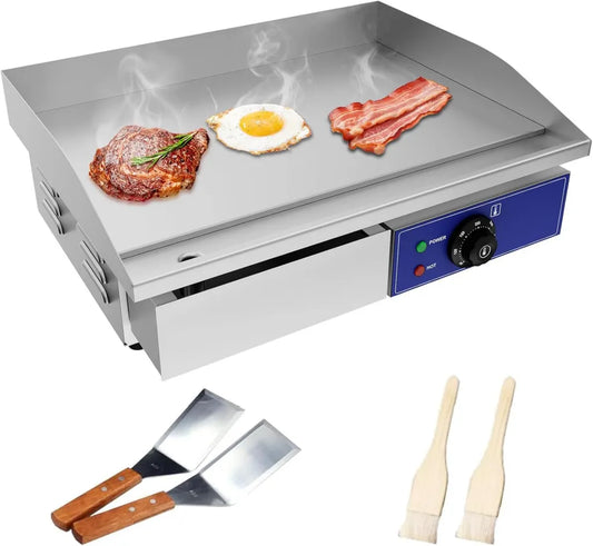 TAIMIKO Plancha Électrique Professionnelle en Acier Inoxydable 3000W, Surface Lisse 55x35.5cm, Grill Commercial avec Thermostat et Bac à Jus Amovible
