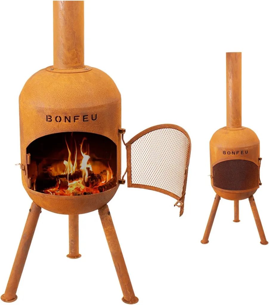 BonFeu BonSolo - Foyer extérieur en acier avec grille - Cheminée de terrasse élégante - Dimensions 34 x 34 x 124 cm