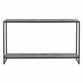Table console rectangulaire 2 niveaux 120 x 35 x 80 cm cadre en acier thermolaqué noir plateaux en MDF effet pierre gris foncé