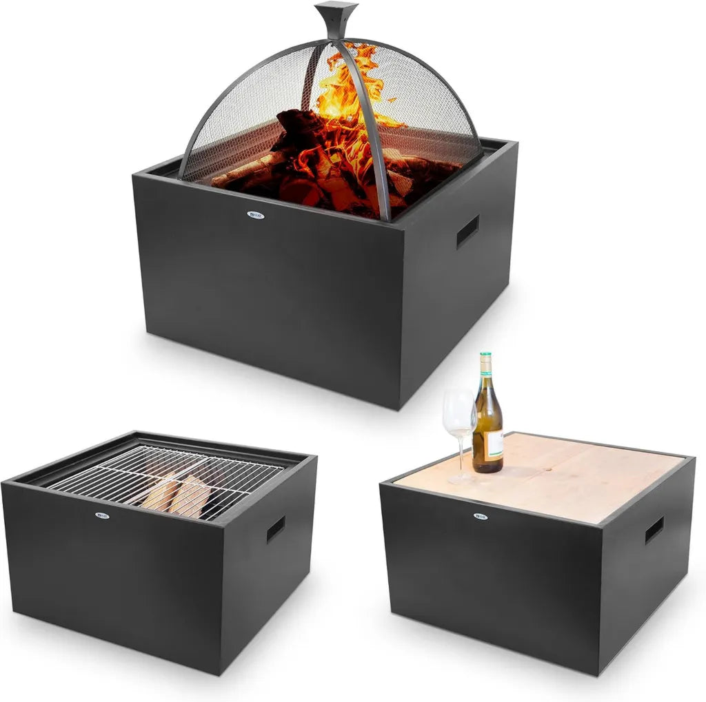 Brasero Multifonction en Métal Noir pour Jardin - Panier, Tonneau et Foyer