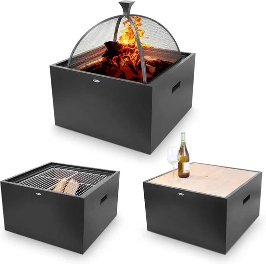 Brasero Multifonction en Métal Noir pour Jardin - Panier, Tonneau et Foyer
