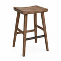 Tabouret de bar selle sans dossier en hévéa massif brun avec repose-pieds en acier noir 45 x 35 x 68 cm