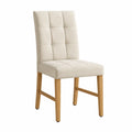 Chaise de salle à manger capitonnée sans accoudoirs revêtement polyester beige pieds en hévéa massif naturel 48 x 60 x 104 cm