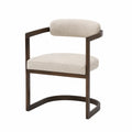 Chaise de salle à manger avec accoudoirs 58 x 57 x 78 cm hévéa massif tissu bouclé polyester beige noyer foncé