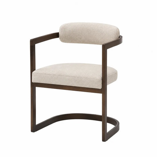 Chaise de salle à manger avec accoudoirs 58 x 57 x 78 cm hévéa massif tissu bouclé polyester beige noyer foncé