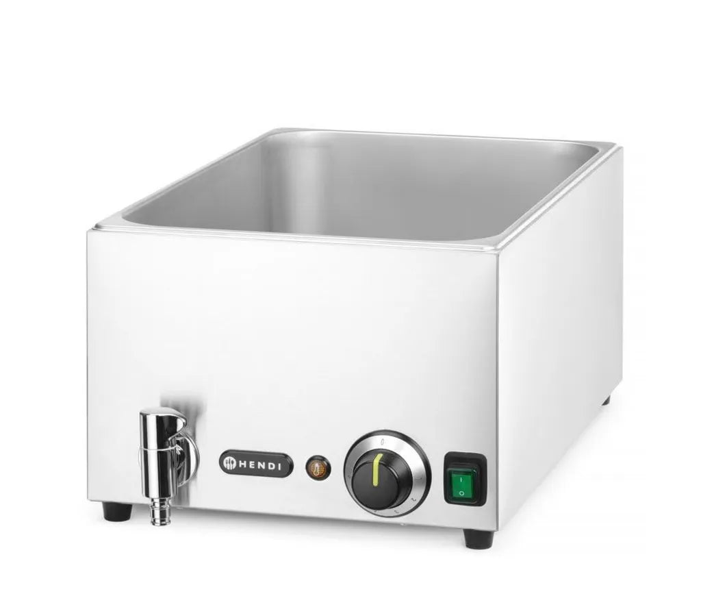 Chauffe-Plats Électrique HENDI avec Robinet, Acier Inox 19L, 230V/1000W, 30-85°C