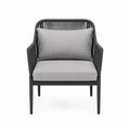 Fauteuil de jardin 1 place en aluminium et corde polyester noir avec coussins gris 72 x 68 x 82 cm