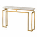 Table console rectangulaire 120 x 35 x 80 cm plateau en MDF effet marbre blanc structure en acier thermolaqué doré