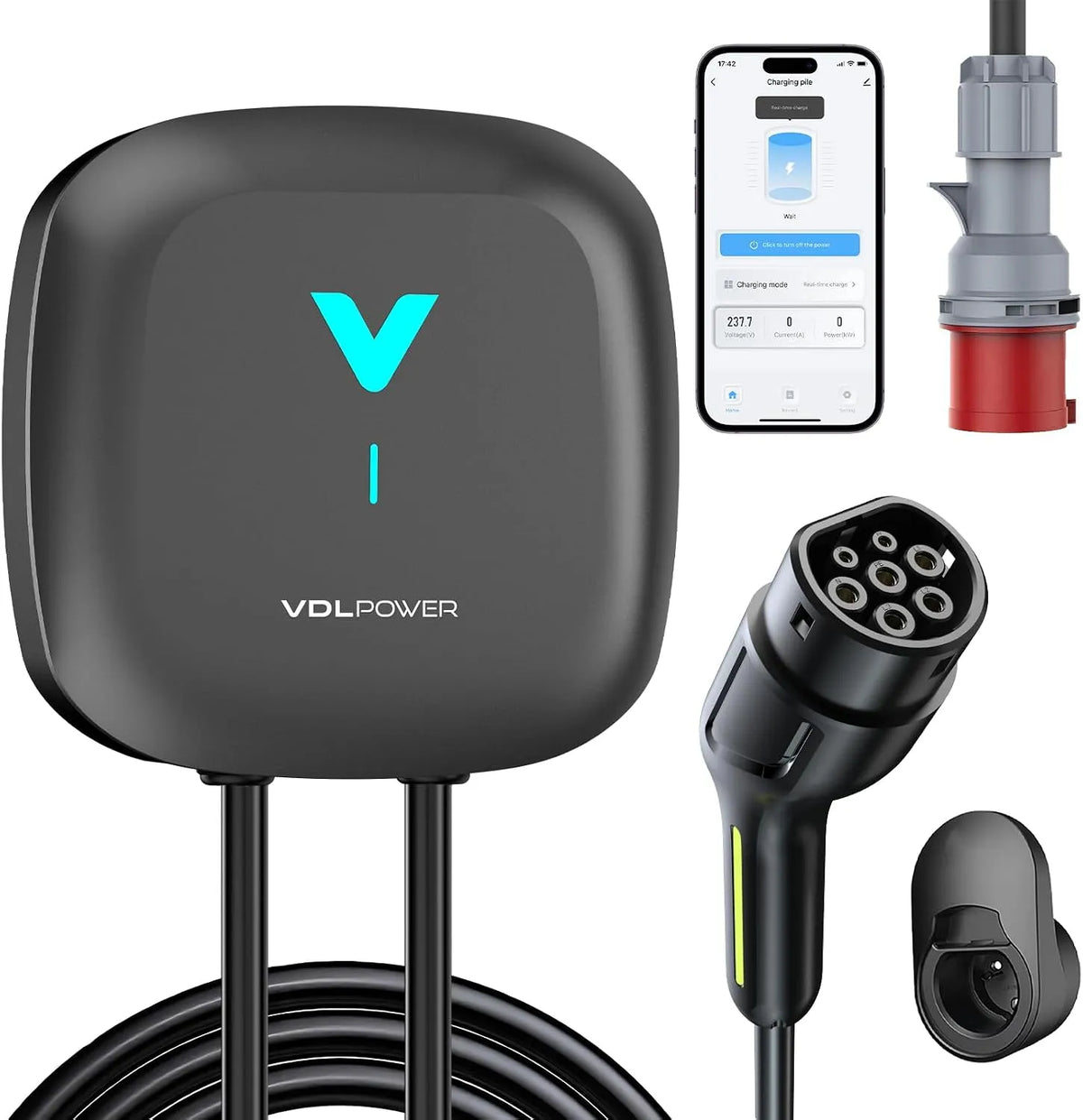 Borne de recharge pour voiture électrique et chargeur EV mobile, 22kW, triphasé, Type 2, 32A, 6m, IP67