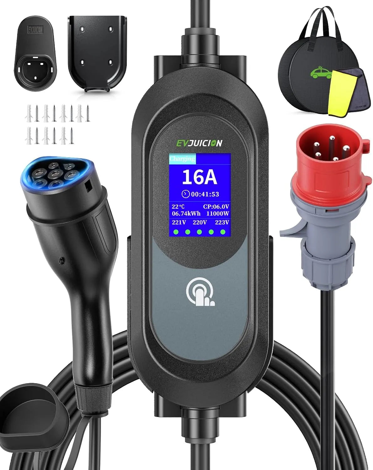 Câble de recharge Type 2 pour voiture électrique et câble EV Mode 3, 11 kW, 16 A, 8 m, 6A, triphasé