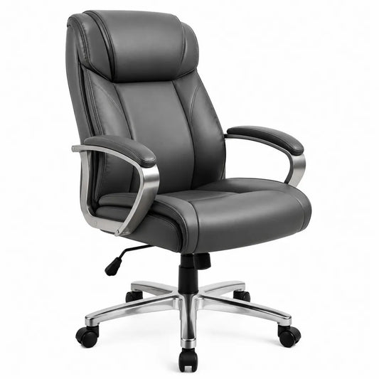 Fauteuil de bureau pivotant réglable en hauteur revêtement PU gris foncé acier chromé base étoile avec roulettes 68 x 72 x 120-130 cm