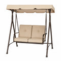 Balancelle de jardin 2 places en acier thermolaqué brun foncé et polyester beige avec coussins 170 x 110 x 153 cm