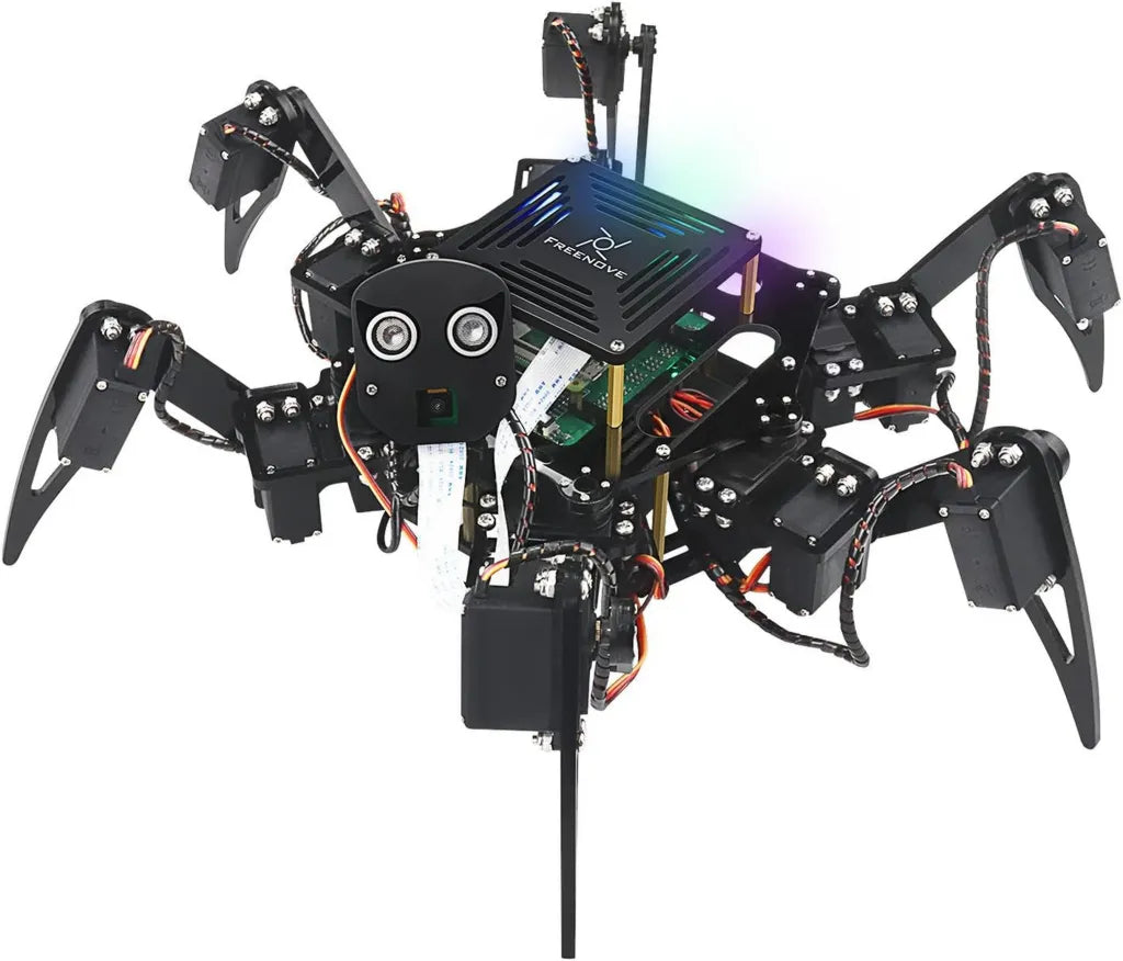 Kit Robotique Hexapode Géant Freenove pour Raspberry Pi, Compatible 5/4 B/3 B+/Zero 2 W, Marche, Équilibrage Automatique, Reconnaissance Faciale, Télémétrie Ultrasonique, Contrôle via App, Caméra, Servos (Raspberry Pi Non Inclus)