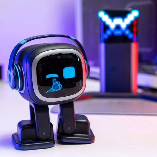 Robot de Bureau Intelligent avec IA, Commande Vocale et Reconnaissance Faciale, Noir