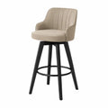 Tabouret de bar avec dossier et accoudoirs assise rembourrée tissu polyester beige pieds en hévéa massif noir 55 cm x 55 cm x 99 cm