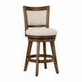 Tabouret de bar pivotant avec dossier assise ronde rembourrée tissu polyester beige hévéa massif brun 50 cm x 52 cm x 108 cm