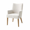 Chaise de salle à manger avec accoudoirs dossier haut en polyester beige clair et hêtre massif naturel 58 x 62 x 92 cm