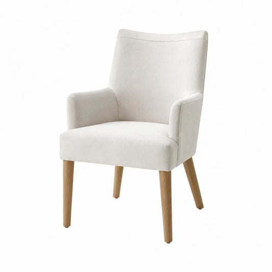 Chaise de salle à manger avec accoudoirs dossier haut en polyester beige clair et hêtre massif naturel 58 x 62 x 92 cm