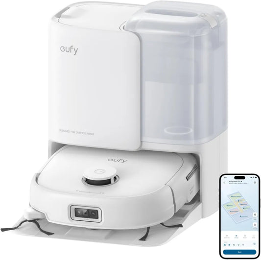 Aspirateur Robot eufy E25 Omni, Système HydroJet, Aspiration Puissante 20 000 Pa, Anti-Enchevêtrement, Nettoyage Coins et Bords, Station Multifonction