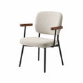 Chaise de salle à manger avec accoudoirs revêtement polyester beige structure acier noir accoudoirs hévéa marron 58 x 60 x 82 cm