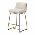 Tabouret de bar avec dossier assise rembourrée tissu polyester beige structure en acier laiton vieilli 52 cm x 55 cm x 92 cm