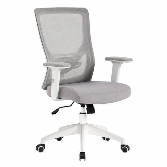 Chaise de bureau pivotante réglable en hauteur avec accoudoirs dossier en maille polyester gris base polypropylène blanche à roulettes 60 x 60 x 93-103 cm