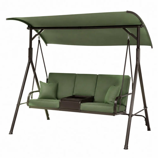 Balancelle de jardin 3 places avec auvent 220 x 125 x 177 cm acier noir coussins polyester verts