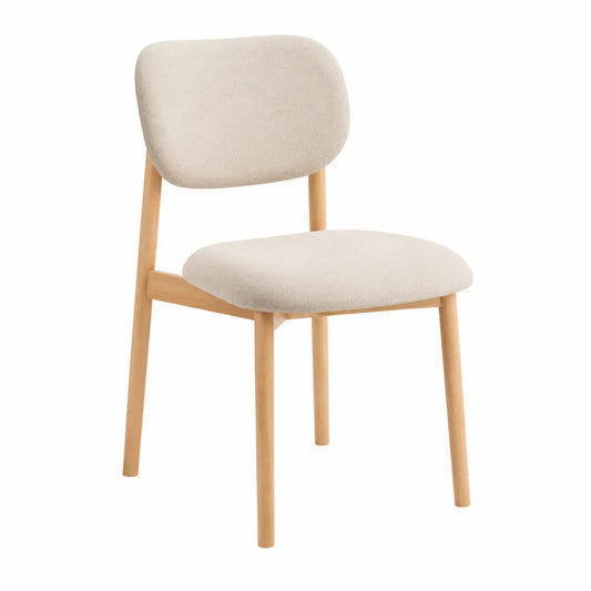 Chaise de salle à manger rembourrée dossier arrondi 49 x 54 x 82 cm tissu bouclé polyester hêtre massif beige naturel