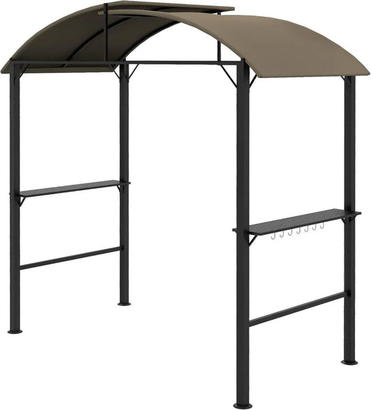 Abri de Barbecue Outsunny 1,1 x 2,3m avec Toit en Polyester et Crochets, Résistant aux Intempéries, Étagères Latérales pour Grils jusqu'à 100 cm