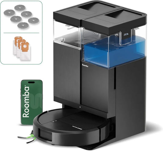 Aspirateur Robot iRobot Roomba Plus 516 Combo avec Auto-Nettoyage et Base Multifonction - Puissance 22KPa - Lavage à 75°C et Séchage à 45°C - Technologie LiDAR Clearview - Autovidage 75 Jours - Inclus Accessoires Additionnels - Noir
