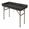 Table de préparation extérieure rectangulaire pliable 115 x 60 x 82 cm bac HDPE noir pieds acier brun bronze avec tuyau de drainage