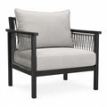 Fauteuil de jardin 1 place en aluminium noir avec corde polypropylène gris foncé et coussins gris clair 82 x 84 x 78 cm