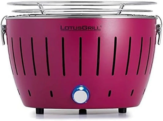 Barbecue LotusGrill S Compact Violet - Faible Fumée, Charbon de Bois, USB/Powerbank