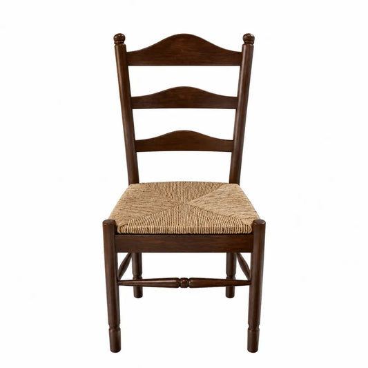 Chaise de salle à manger sans accoudoirs dossier à barreaux hêtre massif brun foncé assise en corde papier naturel 43 x 48 x 100 cm