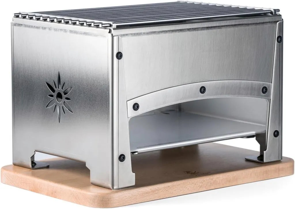 Grill de Table Portable en Acier Inoxydable - Barbecue au Charbon de Qualité Supérieure - 33 x 22 x 21,5 cm - Conçu pour l'Extérieur - Made in France
