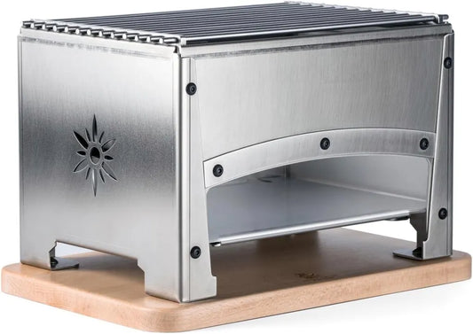 Grill de Table Portable en Acier Inoxydable - Barbecue au Charbon de Qualité Supérieure - 33 x 22 x 21,5 cm - Conçu pour l'Extérieur - Made in France